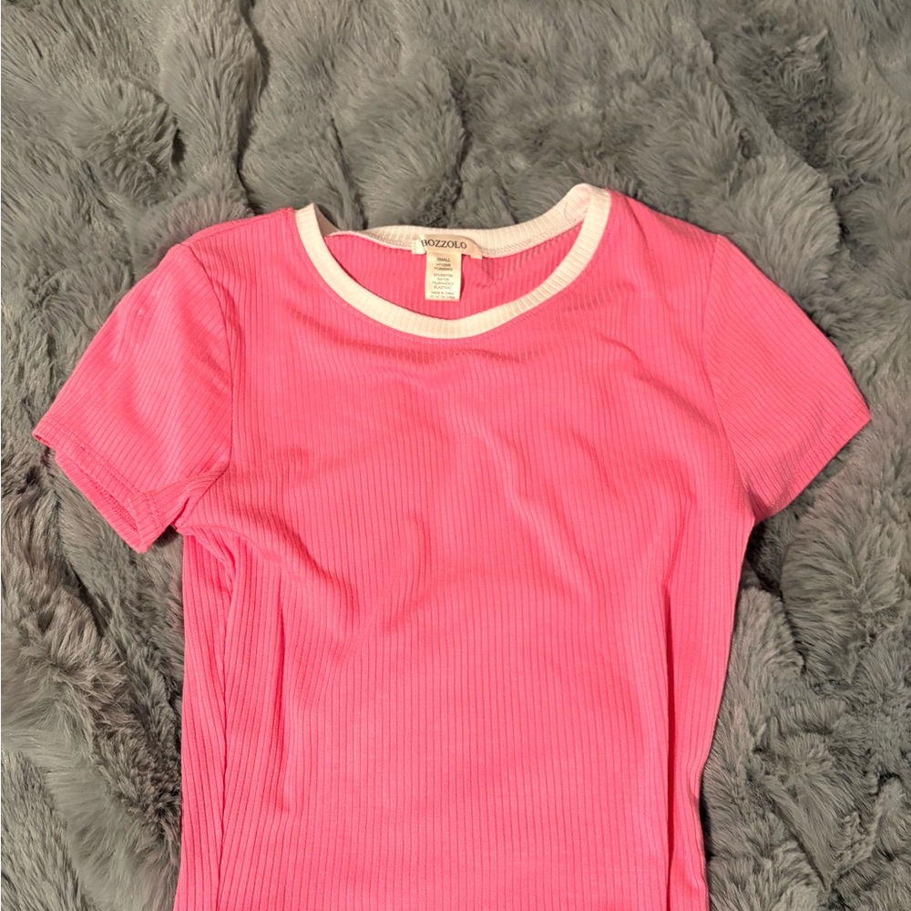 Bozzolo Fuchsia Ribbed Tee with Cream Trim